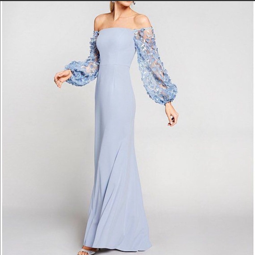 Eliza J Off Shoulder 3D Fleur Applique Crepe Gown
